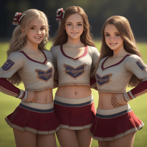 AI generated:  half body photo of 4 smiling cheerleaders, 235years old, detailed eyes, sharp pupils, realistic pup...