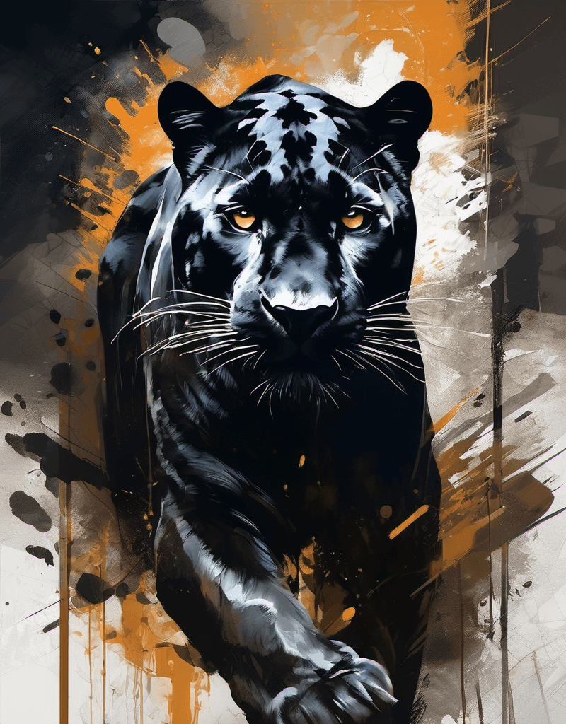AI generated: a panther in motion, elegant, intricate background, epic composition, dark tones, unforgettable, ver...
