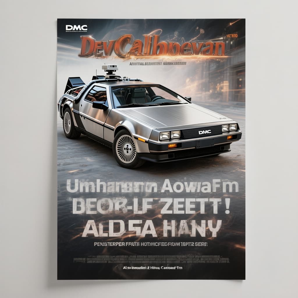 AI generated: Car poster printable a4 sheet version for a DMC DeLorean
