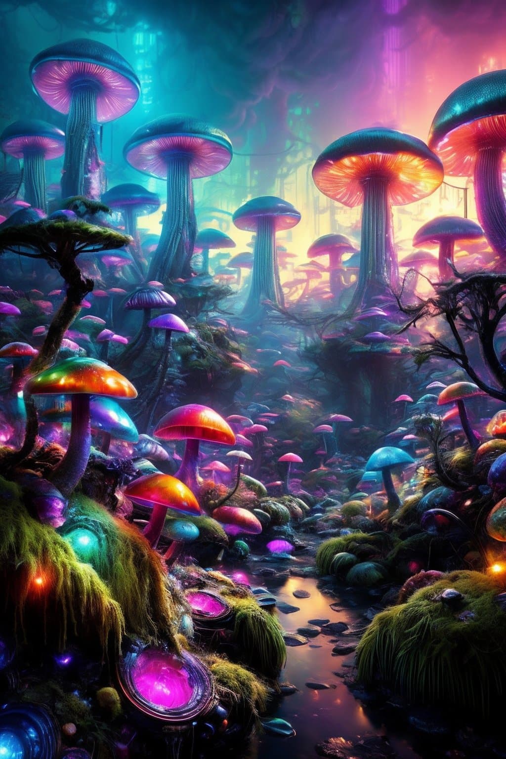 AI generated: swpunk, synthwave, paint splatters, (extremely detailed 8k wallpaper), a crazy alien landscape with ...