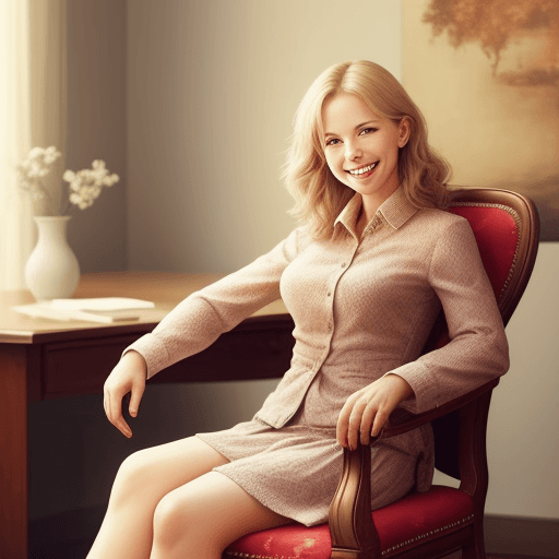 AI generated: sitting on a nice chair, smiling, woman, fantastic
