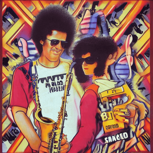 AI generated: 80s music artwork featuring a sax

