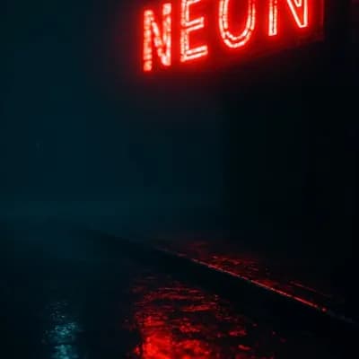 AI generated video: la camara avanza mientras el neon rojo parpadea