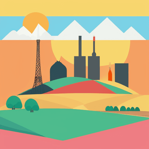 AI generated: flat design paysage avec des éléments dans le paysage qui font penser à de l'éleectricité. couleurs ...