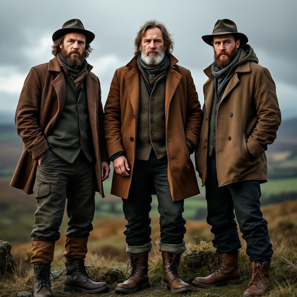AI generated: Photo of three modern Irish celt Men.  Middle position is Jack Mackle on either sides are his sons. ...