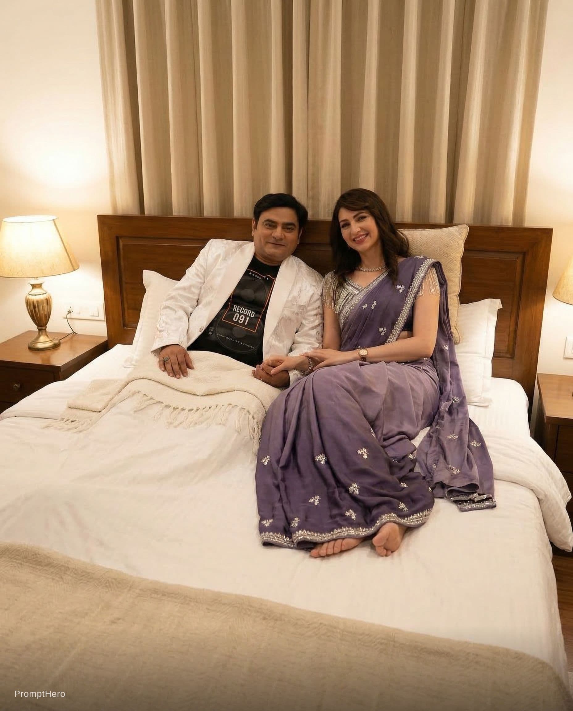 AI generated: Couple full body show in bed 