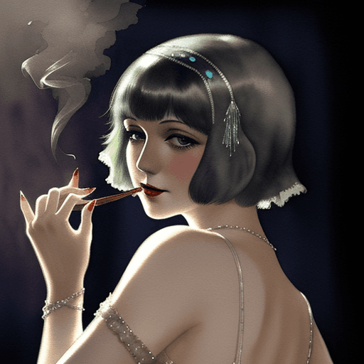 AI generated: a sensational watercolour image of a beautiful flapper 1920s; dancint the charleston; in a smokey ol...