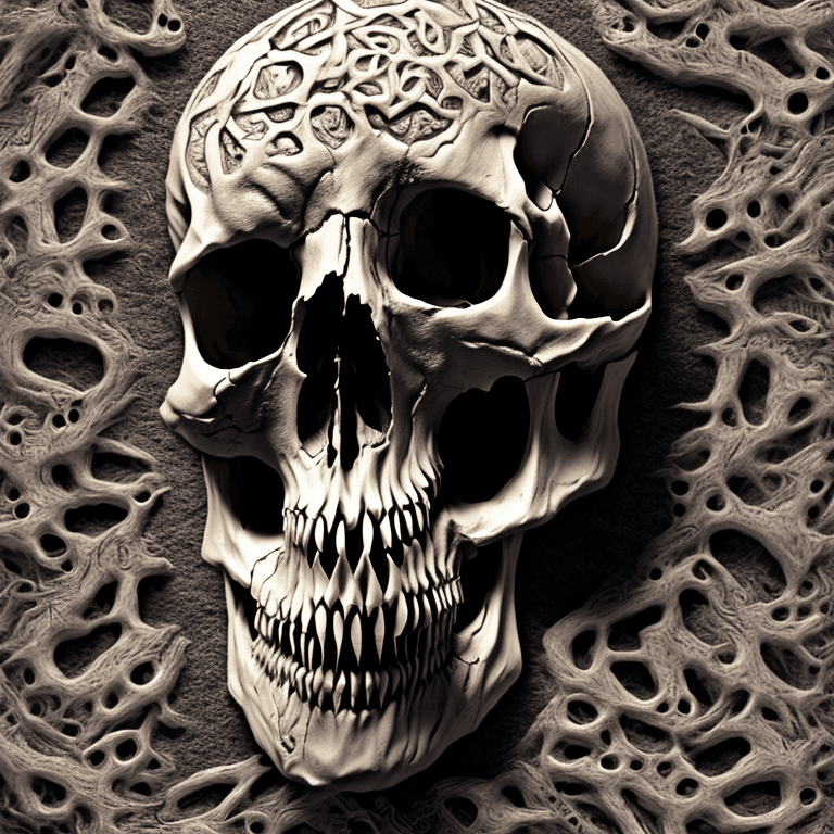 AI generated: Skull monster skull using knife to carve hyperrealistic recursive face pattern, surreal trippy recur...
