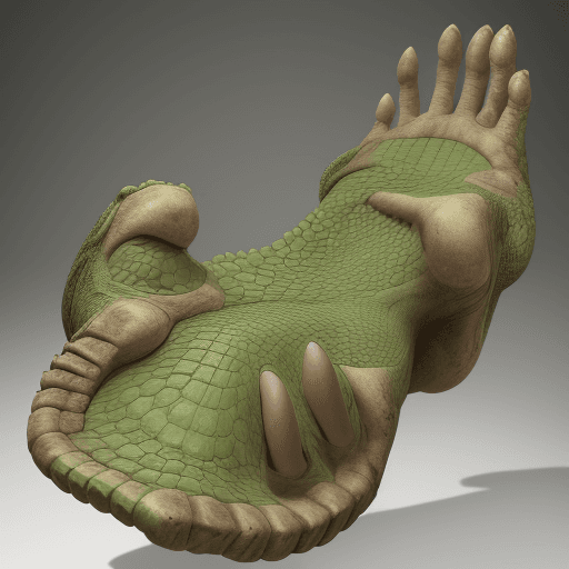 AI generated: a human foot similar to a dinosaur's foot with reptile claws instead of human nails.