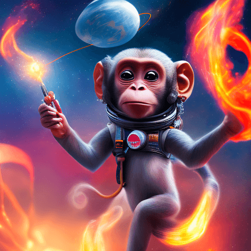 AI generated: hyper realistic beautiful and cute anthropomorphic female  space monkey astronaut with tail flow art...