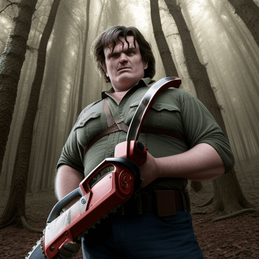 AI generated: Javier Milei, double chin, 55 years old, as Ash from Army of Darkness, the left right is completely ...