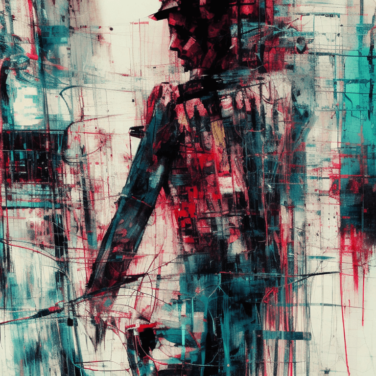AI generated: abstract crowded streets illustration, glitch effects, fading, by Guy Denning, by Johannes Itten, by...