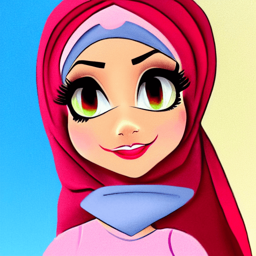 AI generated: mdjrny-v4 style portrait caricature of girl, in disney princess in hijab style