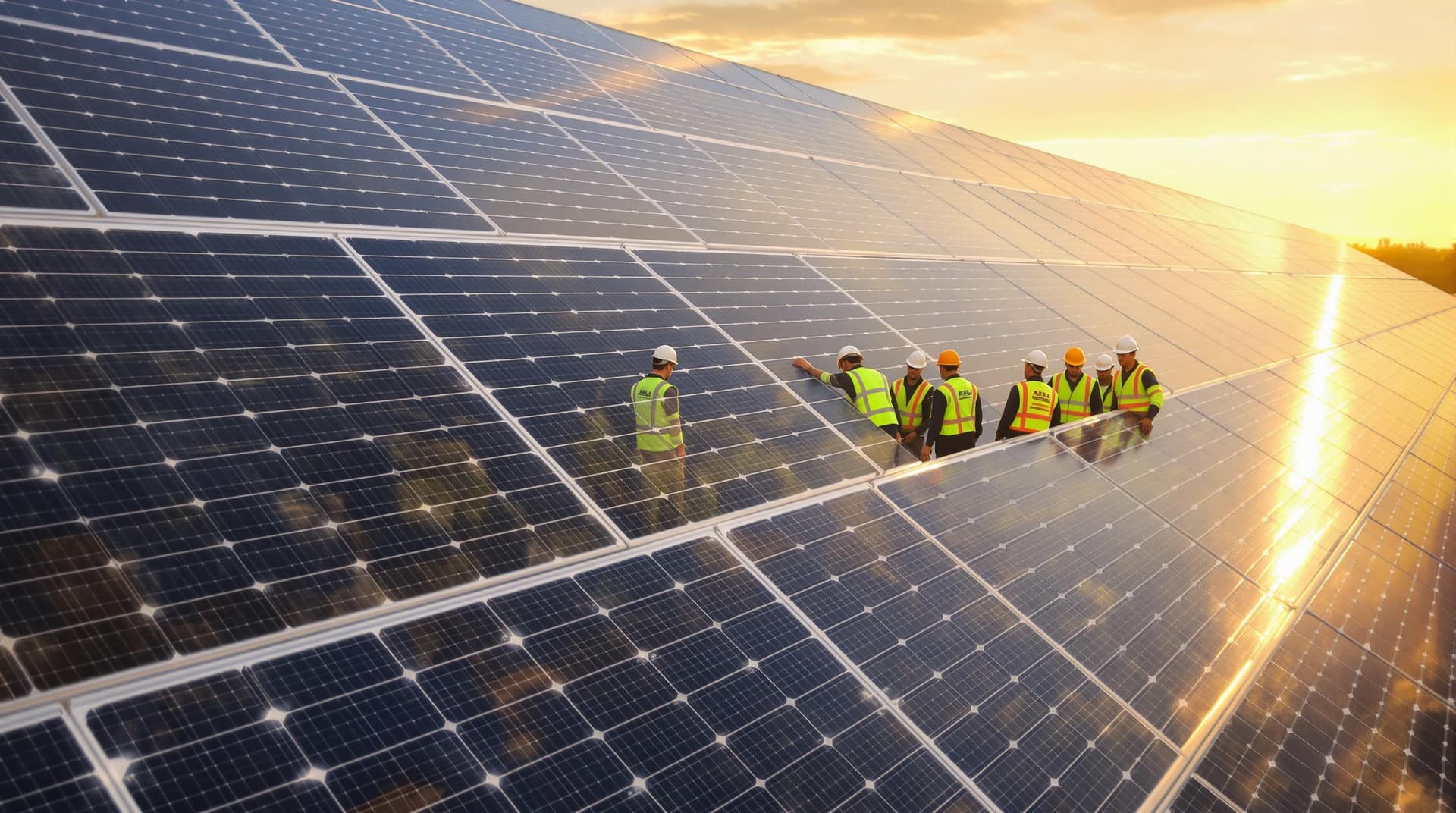 AI generated: /imagine prompt: Photorealistic solar farm installation, diverse engineering team in high-visibility...