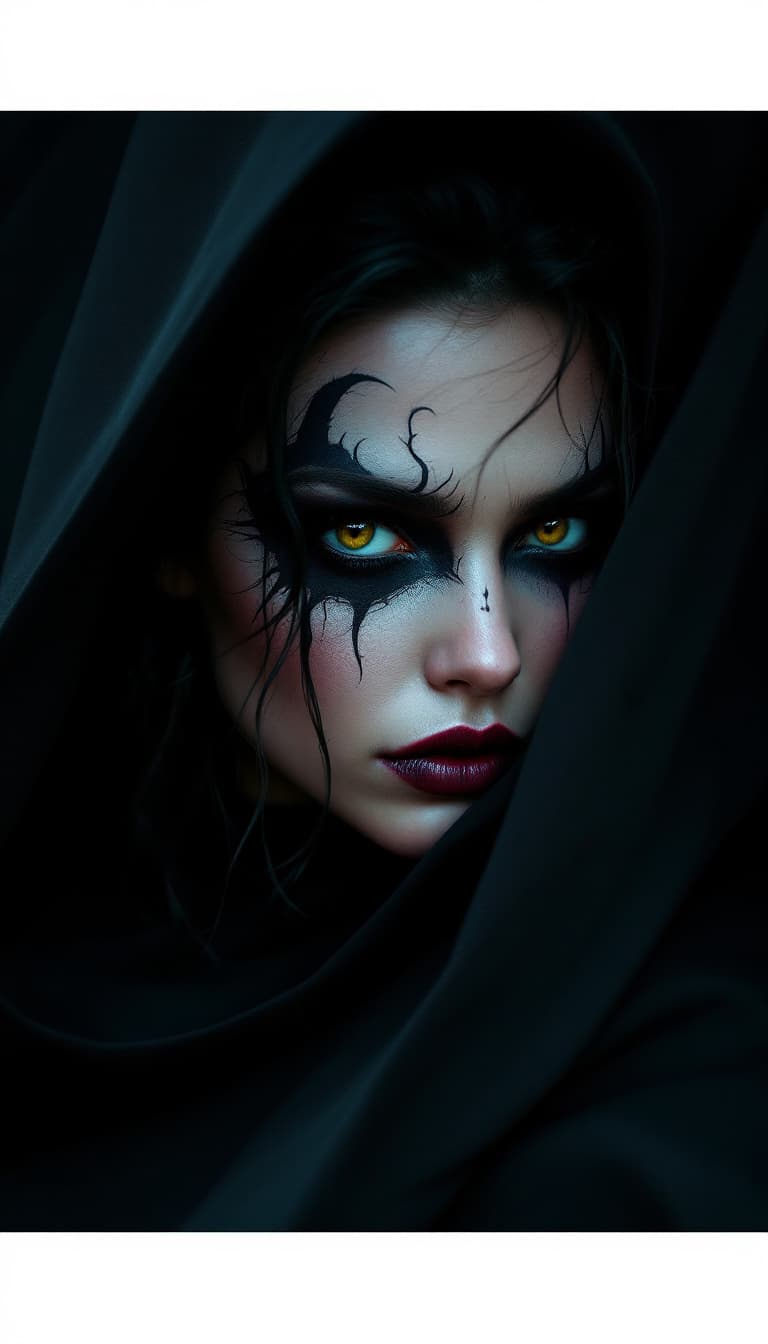 AI generated: Crie um retrato fotorrealista de uma mulher com maquiagem escura e arte de maquiagem, ambientado em ...