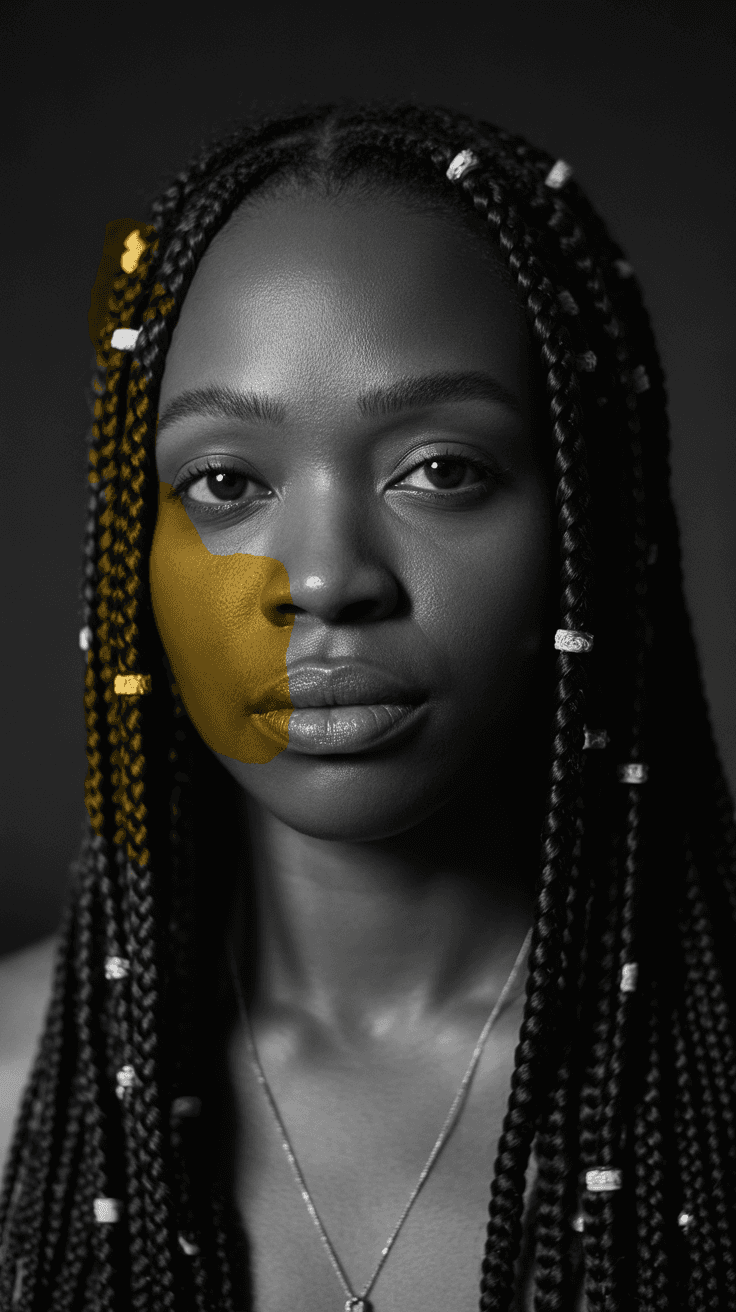 AI generated: black-and-white-image-of-a-black-woman-character-with-a-little-bit-of-yellow-glow-but-vertical-80272...