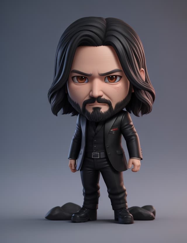 AI generated: Chibi-style, 3D, 8K render of a detailed representation of Jonh wick, full total body