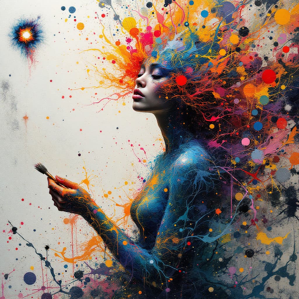 AI generated: A visionary paint weaver, her form transforming into a moving canvas, and where the very paints and ...