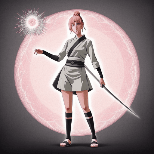 AI generated: Full-body portrait of sakura from naruto shippuden, The style is a bright, sparkling realistic sketc...