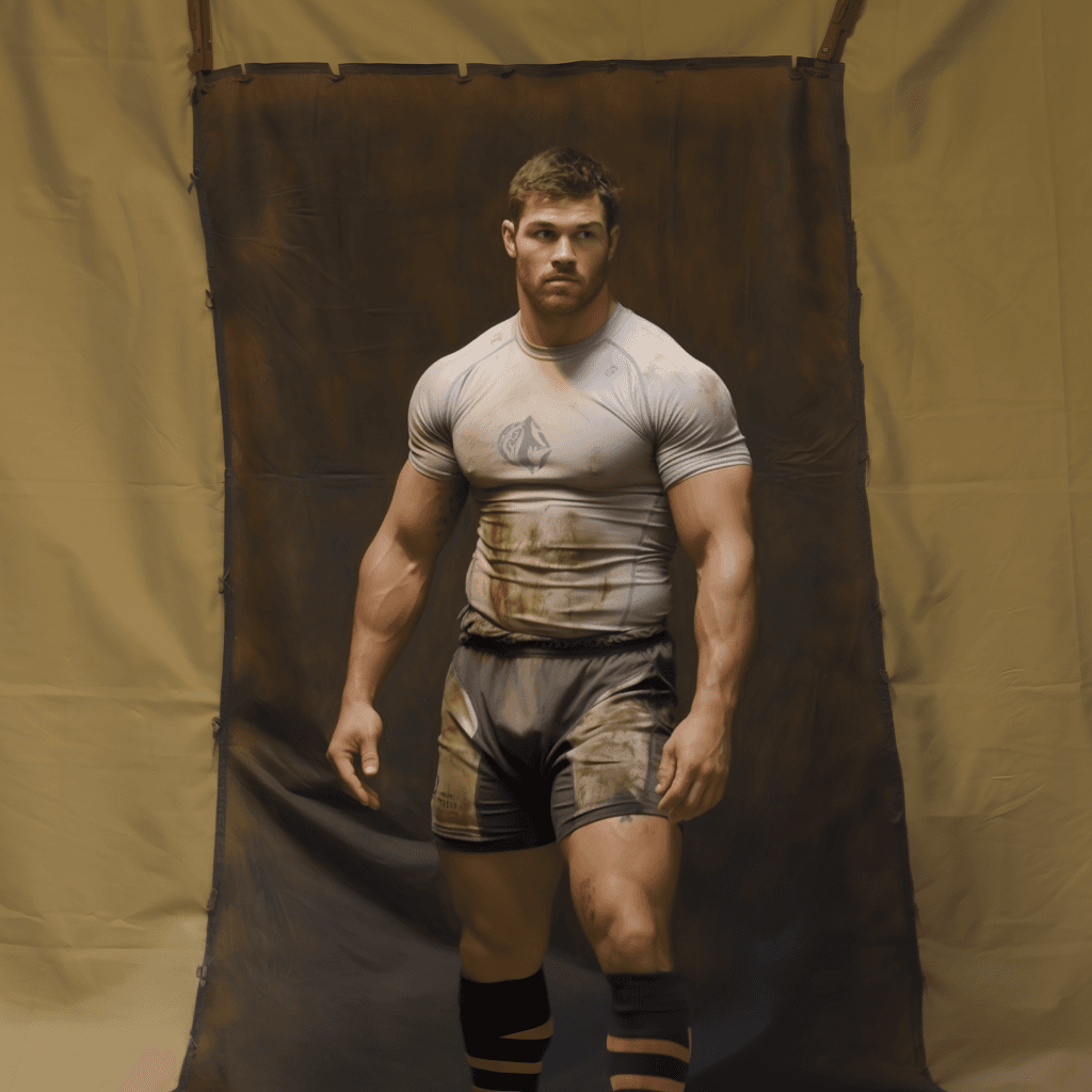 AI generated: head to toe, shoe legs, handsome, muscular, rugby player