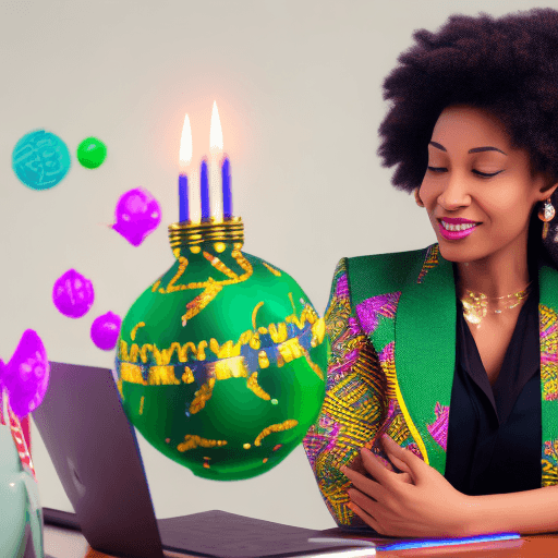 AI generated: 
"Generate an image of a confident and professional businesswoman celebrating Kwanzaa by lighting a ...