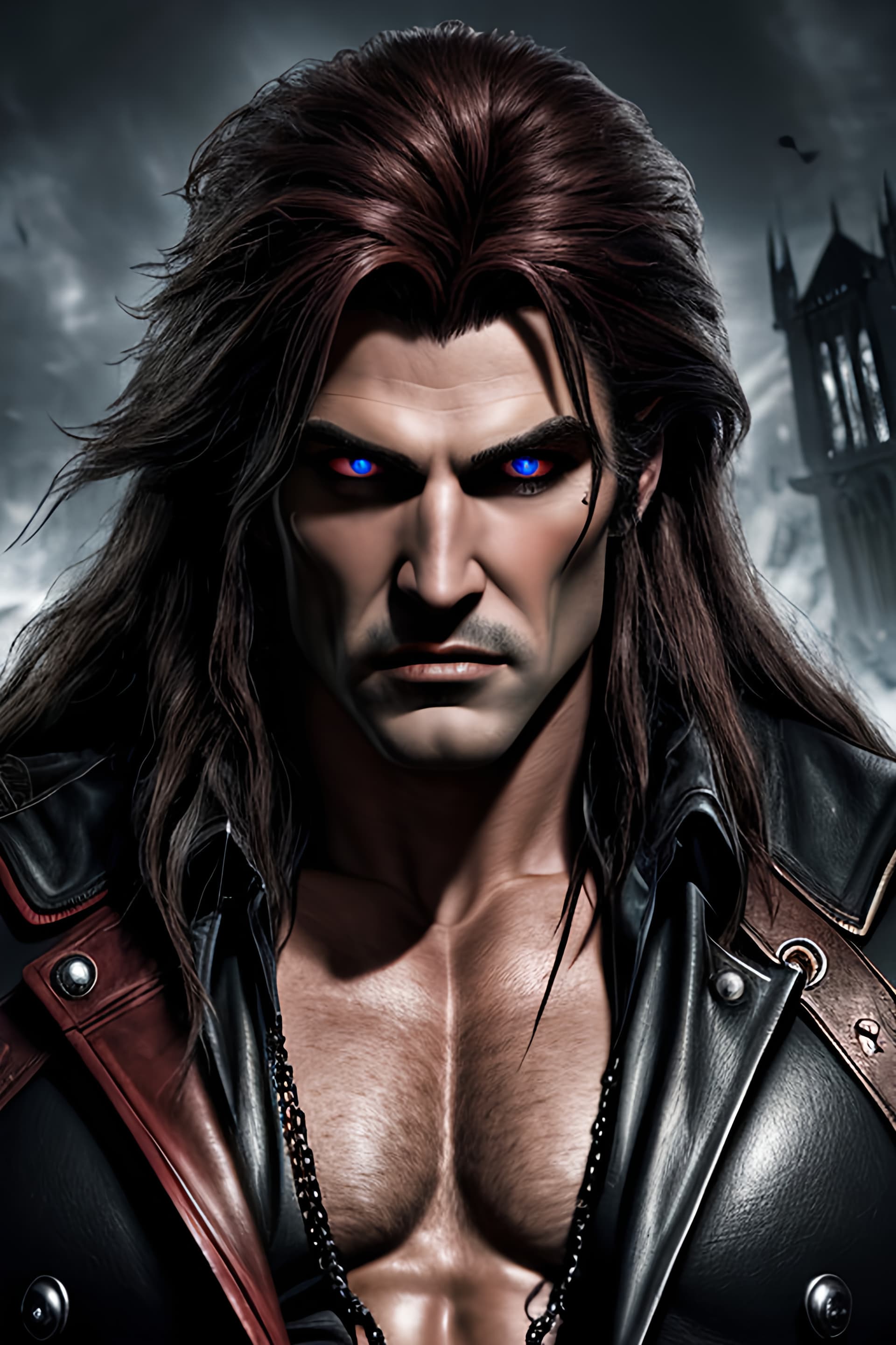 AI generated: A half body Art Poster of Simon Belmont as a Vampire from Castlevania, fantasy Goth style, muscular,...