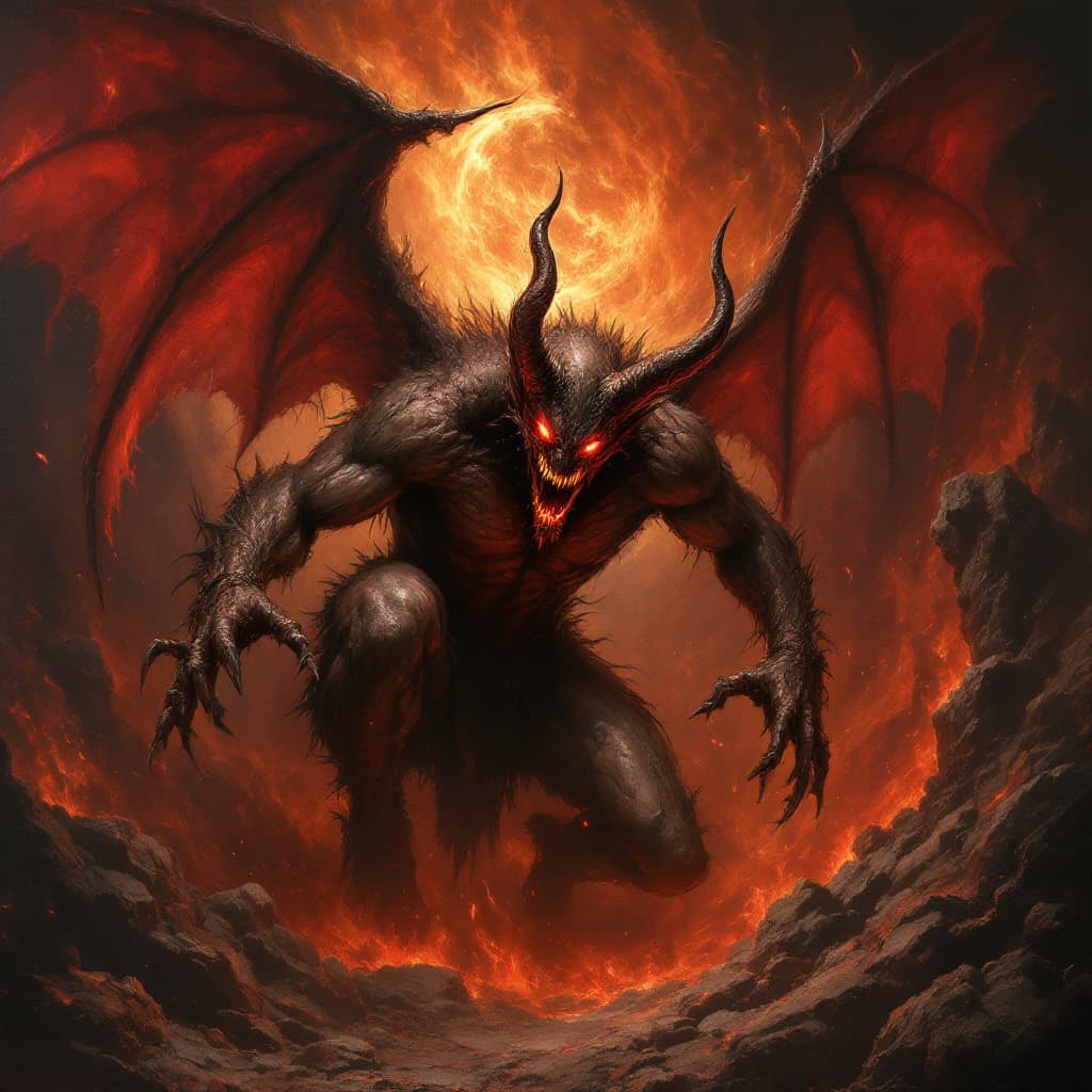 AI generated: oil painting of the demon Beelzebub in the pits of Hell