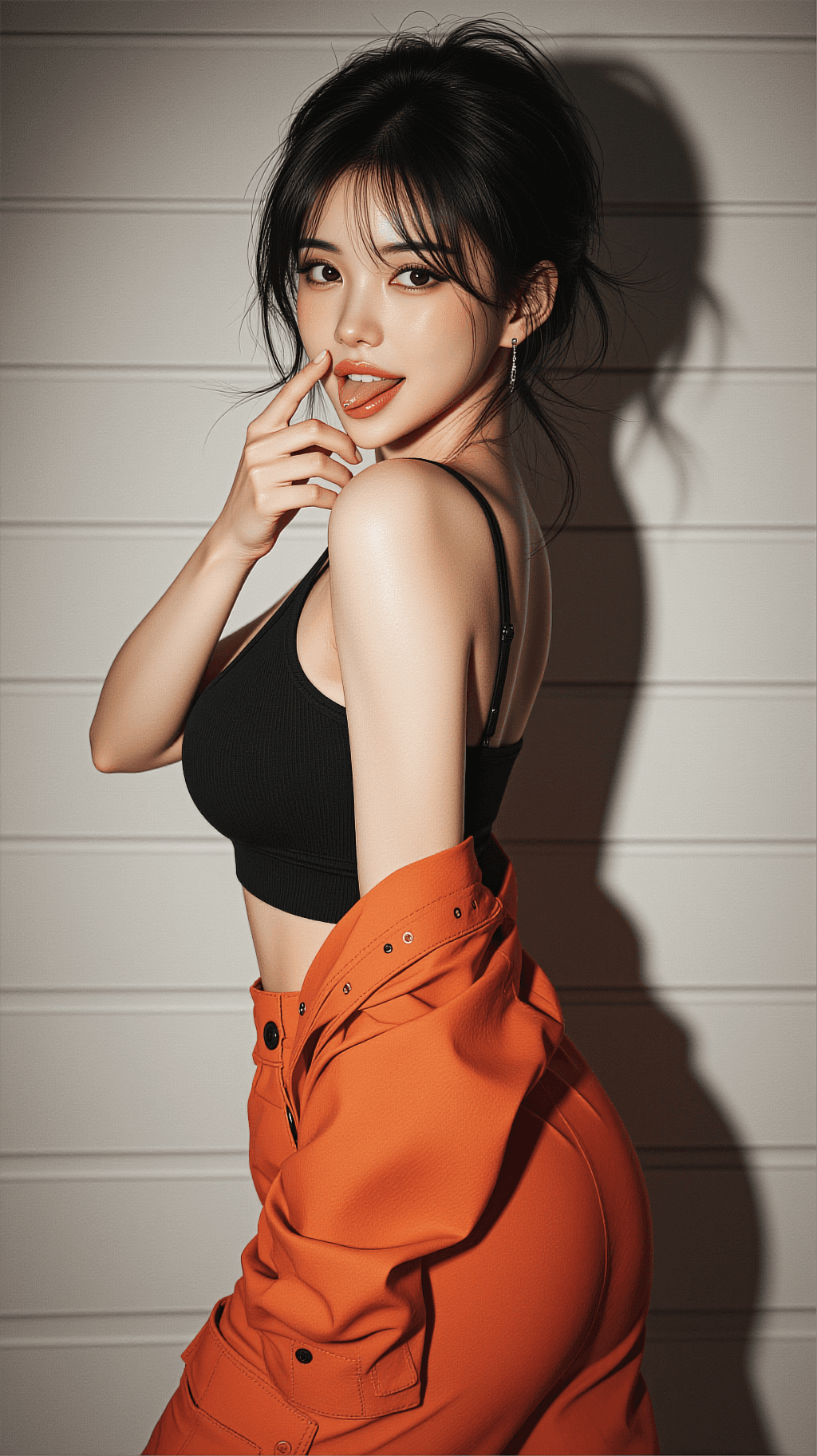 AI generated: The image is a vertical, high-quality realistic photograph of a beautiful young East Asian woman wit...