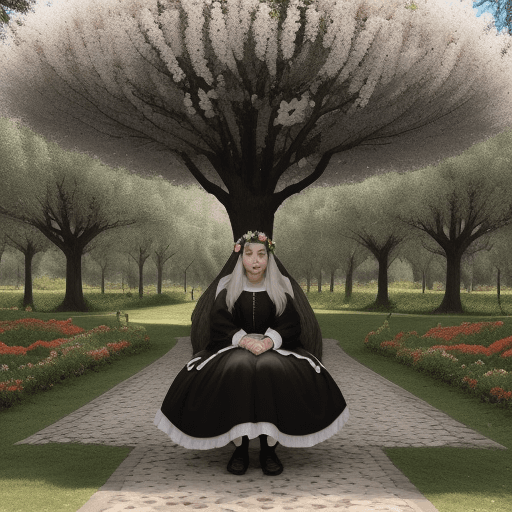 AI generated: Em um parque arborizado, Clara, com seus cabelos negros e cacheados adornados por flores, brincava d...