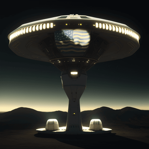 AI generated: high tech American UFO with andalucia flag in unreal engine style