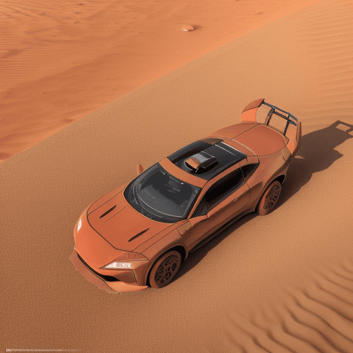 AI generated: Photography of a DMC12 car drifting on the red dunes of Mars, captured from an aerial view in 8K UHD...