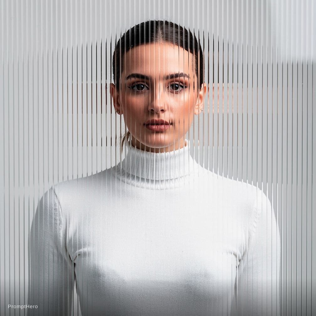AI generated: high resolution photography, front central profile, woman facing front, gaze to front, wearing a whi...