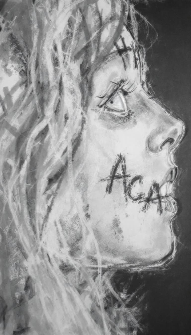 AI generated: Girl, charcoal sketch, scared