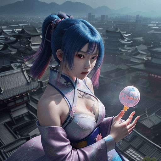 AI generated: Kyoto Animation stylized anime mixed with tradition Chinese artworks~ A dragon flying at modern cybe...
