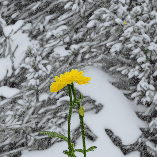 AI generated: Yellow flower on a snowy hill