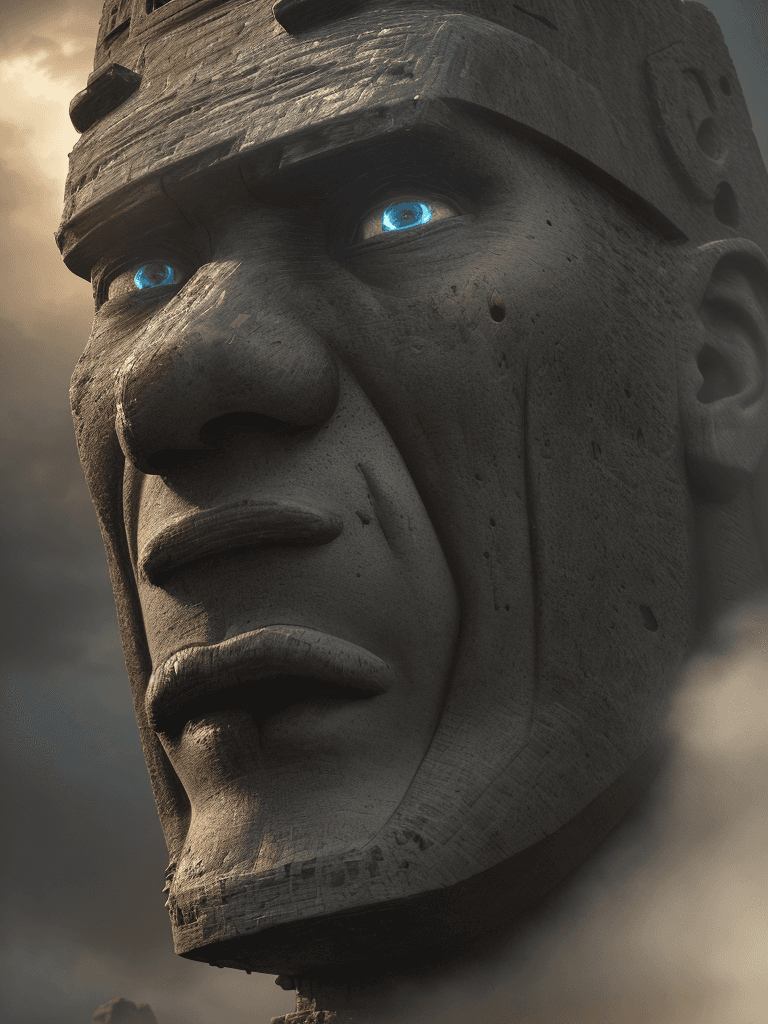AI generated: Photo of a ultra realistic moai, , dramatic light, cinematic lighting, battered, low angle, trending...