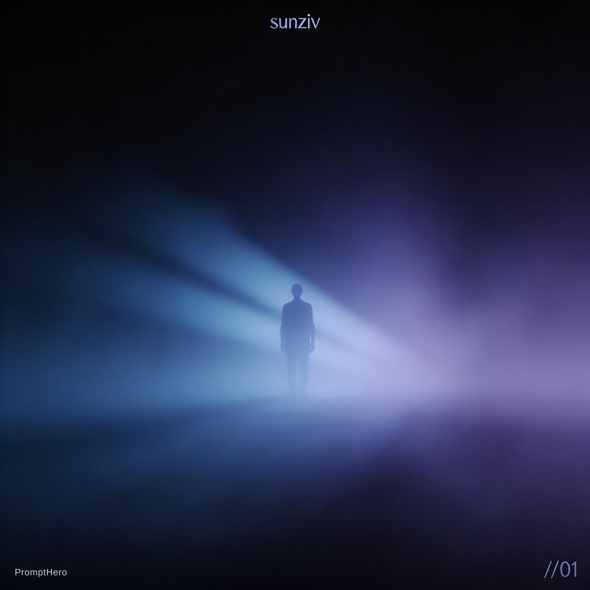 AI generated: cinematic melodic techno album cover, deep black with blue and violet gradients::2, soft glowing lig...