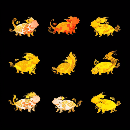 AI generated: 3 animals: little golden pig and beautiful Koi Fish and Asian Dragon, with large number 7 in between...