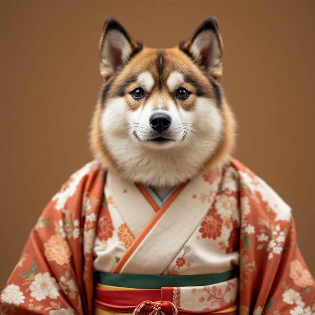 AI generated: an akita 
in a japanese kimono




