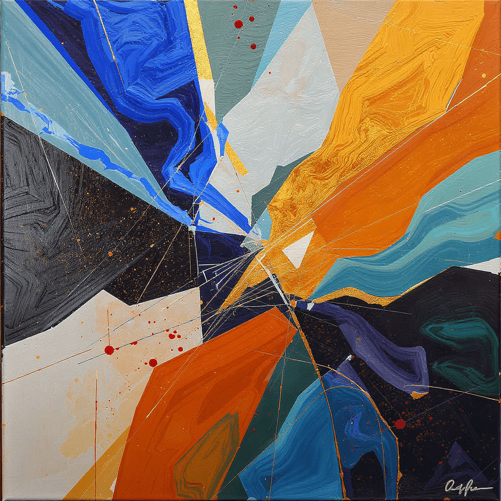 AI generated: Create an abstract artwork that looks like something a human would make. The artwork itself should h...