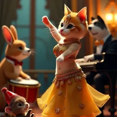 AI generated video: cat dance and mouse beat drum dog ring piano rabbit horn