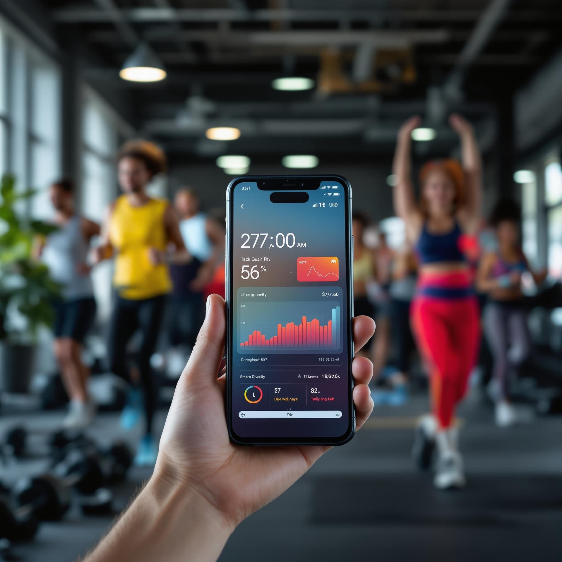 AI generated: A vibrant image of a diverse group of people exercising—running, lifting weights, and doing yoga—wit...