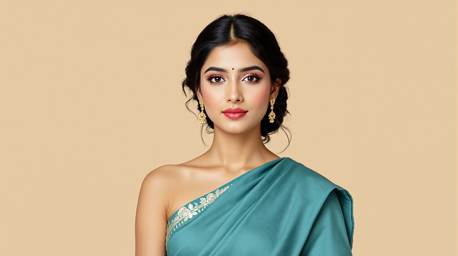 AI generated: Portrait of a young woman, likely in her late teens or early twenties, of South Asian descent.  She ...