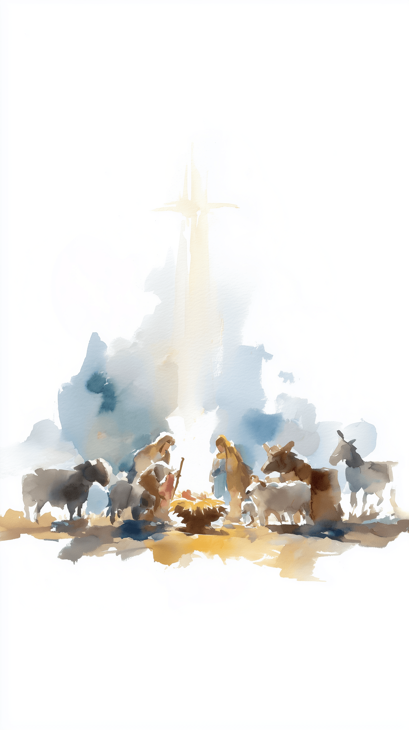AI generated: watercolor art, flat, baby jesus, lying in the manger with sacred beam of light, holy bible story, s...