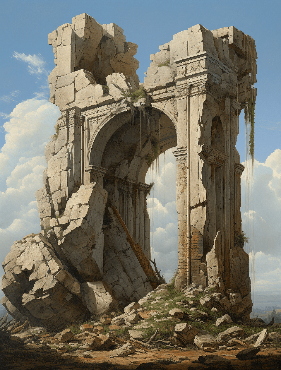 AI generated: a painting of a stony hill, in the style of classical architectural details, highly detailed environ...