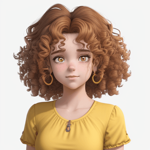 AI generated: a girl with curly hair and yellow shirt, in the style of rendered in cinema4d, charming characters, ...