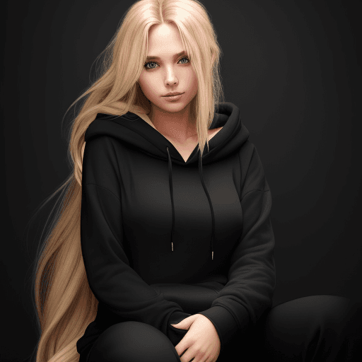 AI generated: The image features sexiest 25 year old woman with long blonde hair, wearing a black hoodie. 