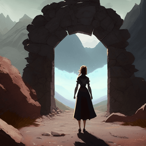 AI generated:  A mysterious portal emerges amidst a desolate mountain range, beckoning a determined 22-year-old gi...
