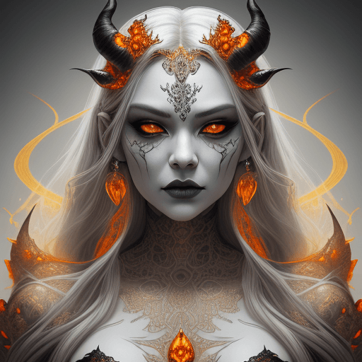 AI generated: the face of a woman dressed in demon attire, in the style of light gray and light gold, vibrant illu...
