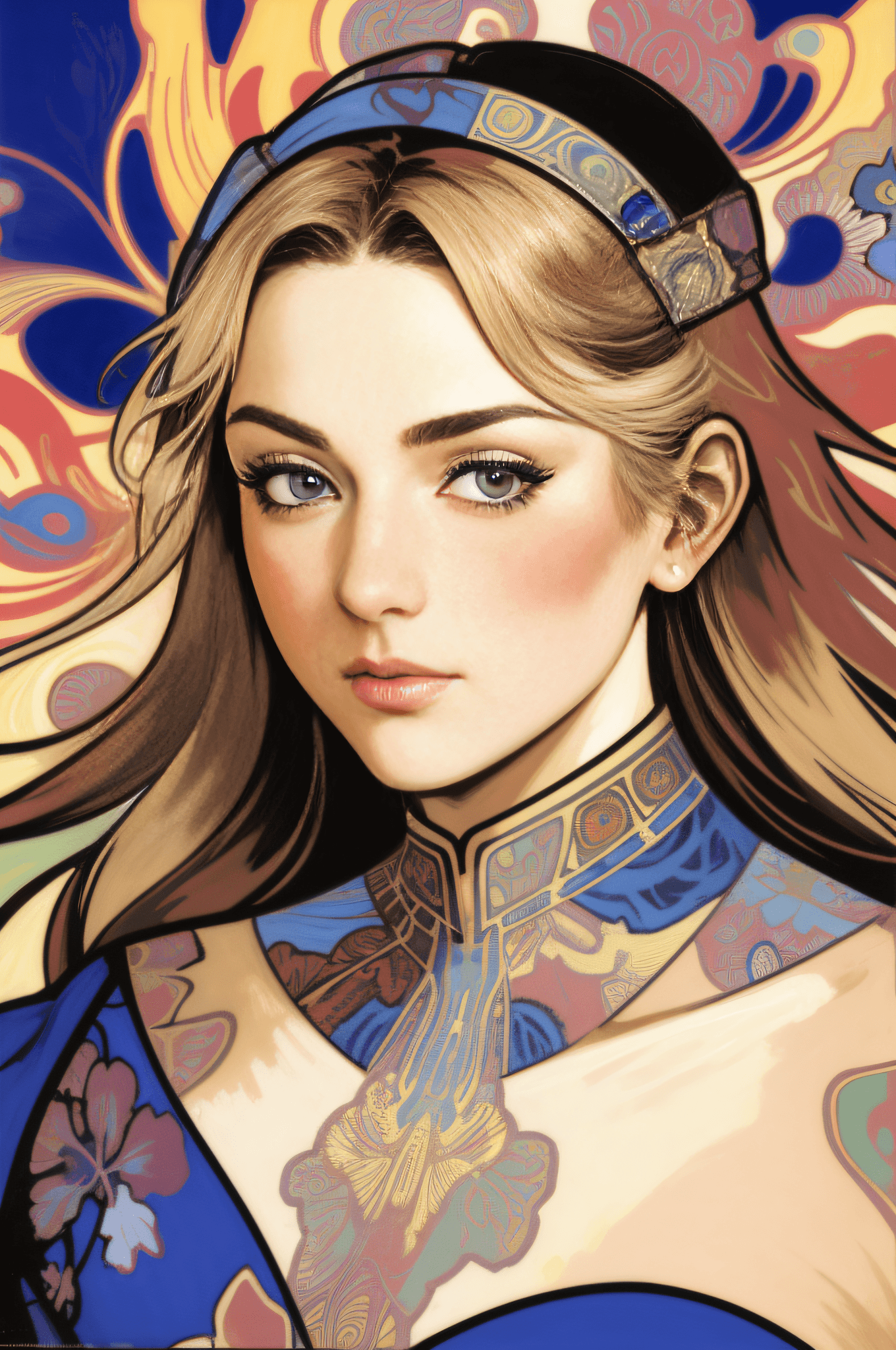 AI generated: [close up of viking woman's face:abstract background:0.5], extremely detailed face and eyes, explosi...